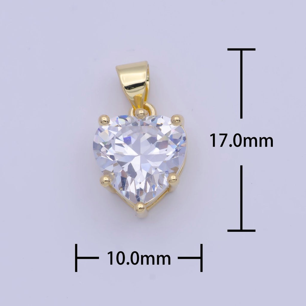 24K Gold plated Heart Love Pink, Clear Cubic Zirconia Pendant For Necklace Making | X-523 X-524