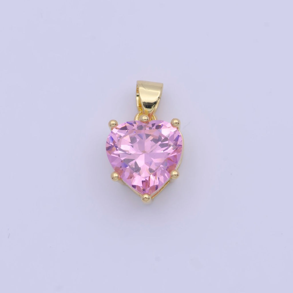 24K Gold plated Heart Love Pink, Clear Cubic Zirconia Pendant For Necklace Making | X-523 X-524