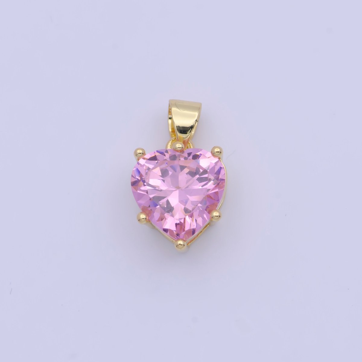 24K Gold plated Heart Love Pink, Clear Cubic Zirconia Pendant For Necklace Making | X-523 X-524
