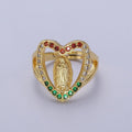24K Gold plated Heart Micro Paved Multicolor Religious Virgin Mary Lady Guadalupe Ring | Y-445 - DLUXCA