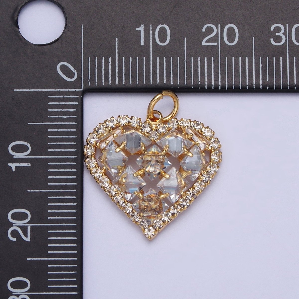 24K Gold plated Heart Micro Paved Rhombus CZ Cubic Zirconia Charm | X-194 - DLUXCA