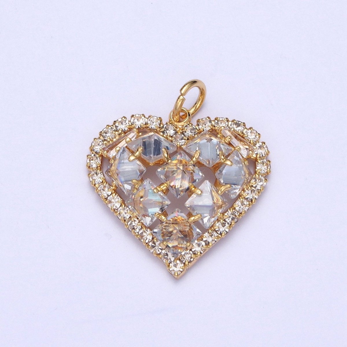 24K Gold plated Heart Micro Paved Rhombus CZ Cubic Zirconia Charm | X-194 - DLUXCA