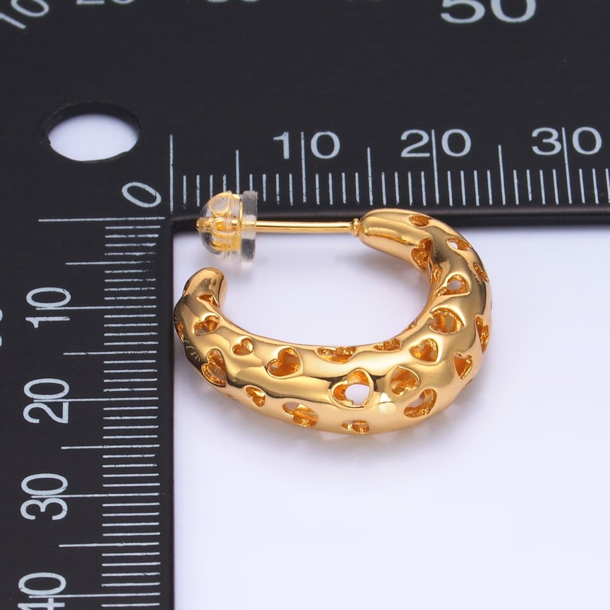 24K Gold plated Heart Open Filigree C - Shaped Hoop Earrings | AB738 