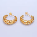 24K Gold plated Heart Open Filigree C - Shaped Hoop Earrings | AB738 