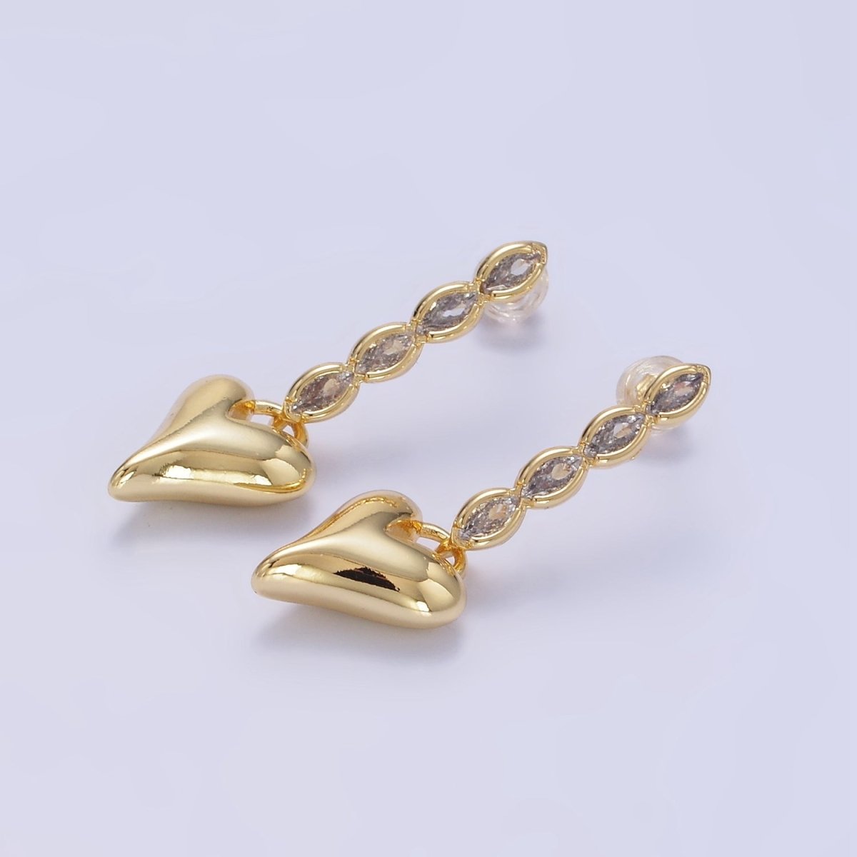 24K Gold plated Heart Padlock Marquise CZ Drop Stud Earrings | P144 - DLUXCA
