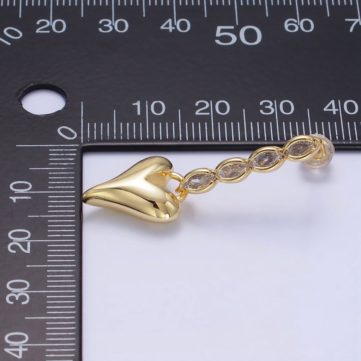 24K Gold plated Heart Padlock Marquise CZ Drop Stud Earrings | P144 - DLUXCA