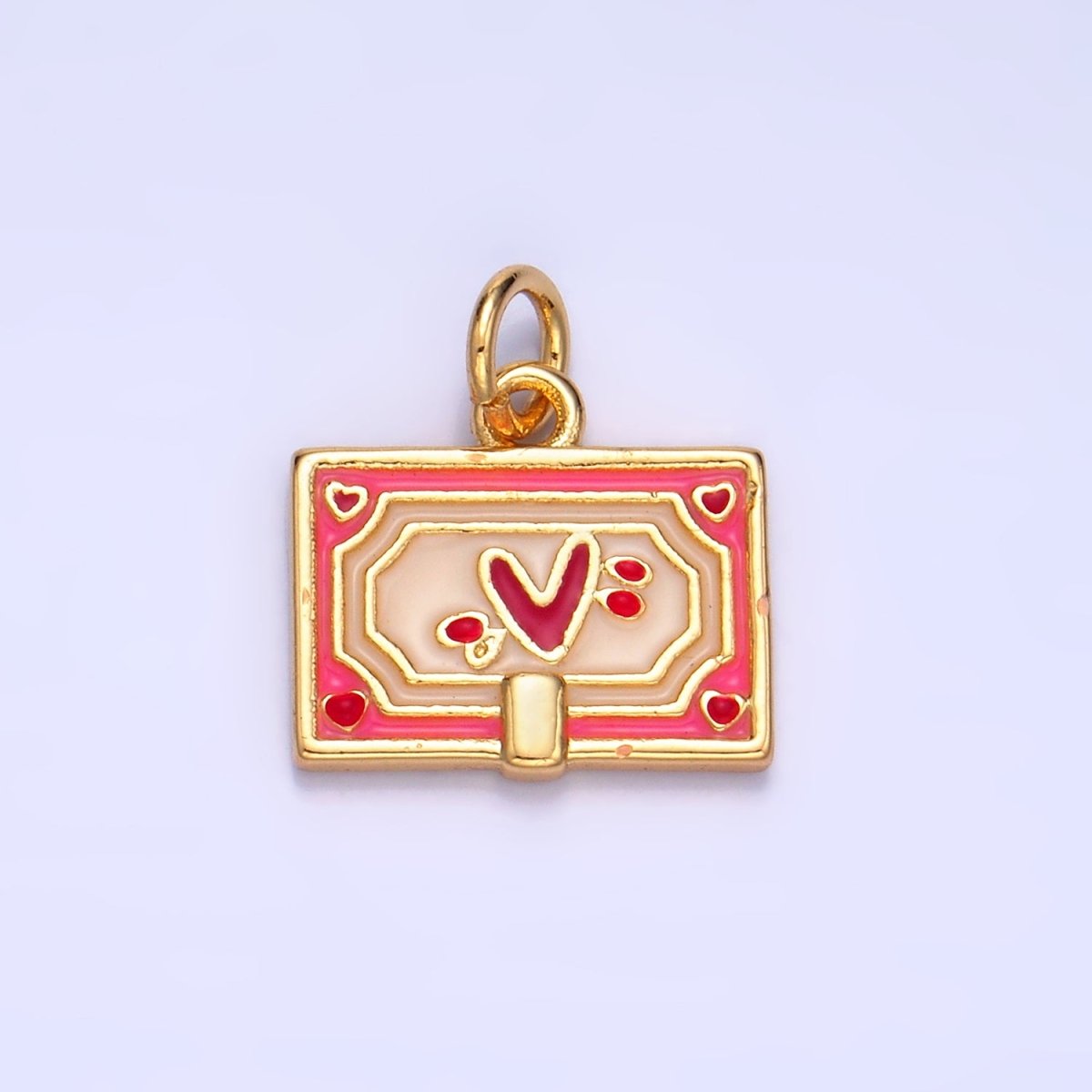 24K Gold plated Heart Post Card Enamel Charm | W275 - DLUXCA