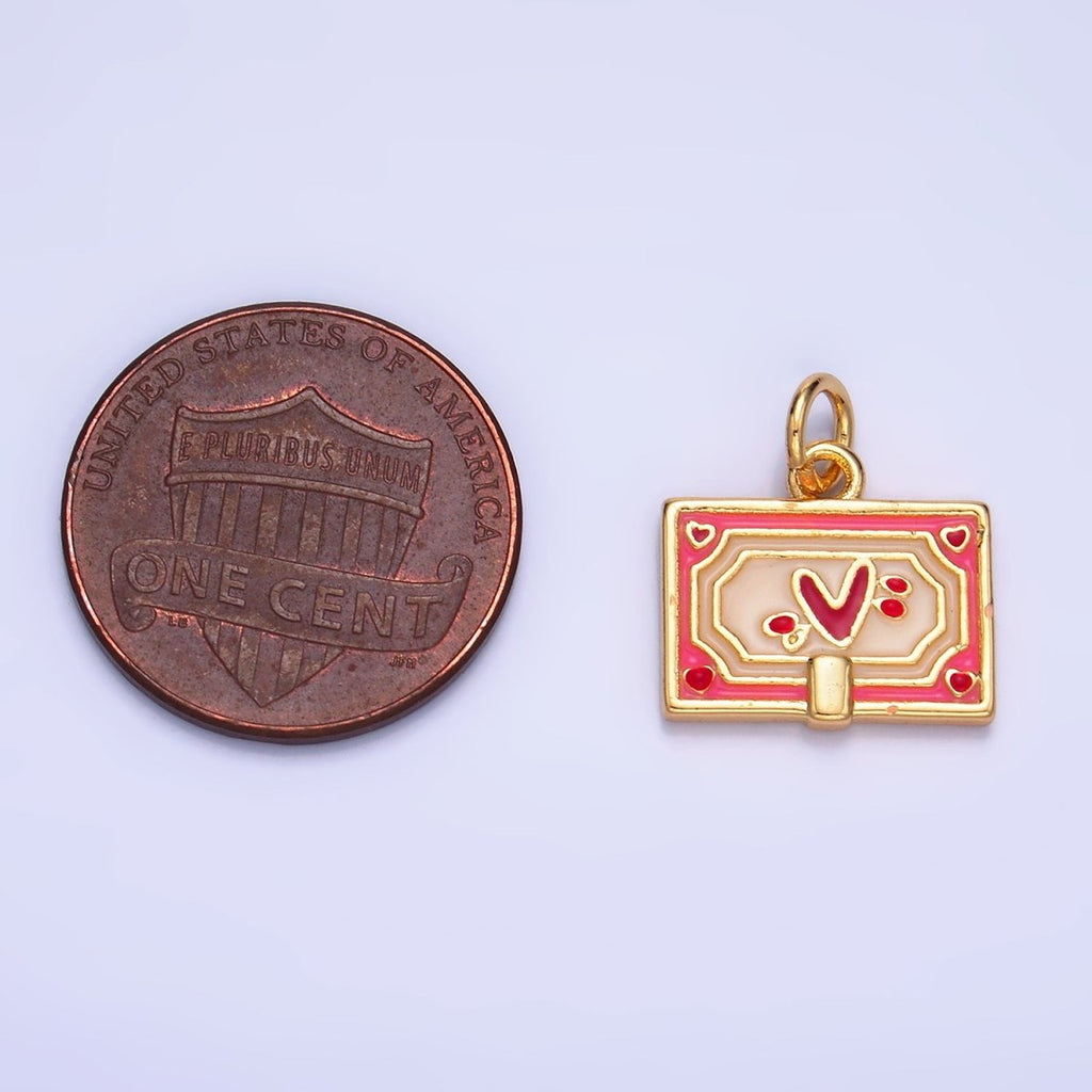 24K Gold plated Heart Post Card Enamel Charm | W275 - DLUXCA