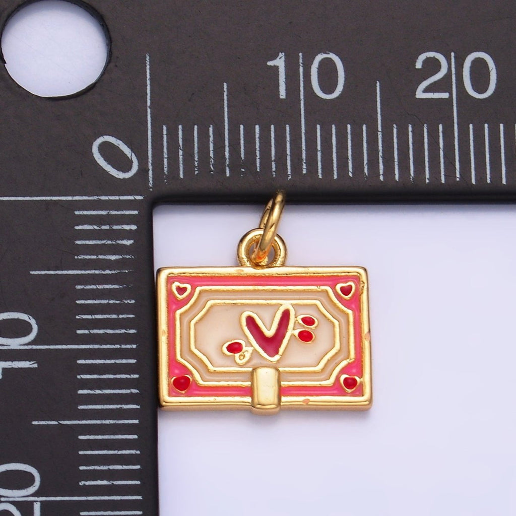 24K Gold plated Heart Post Card Enamel Charm | W275 - DLUXCA