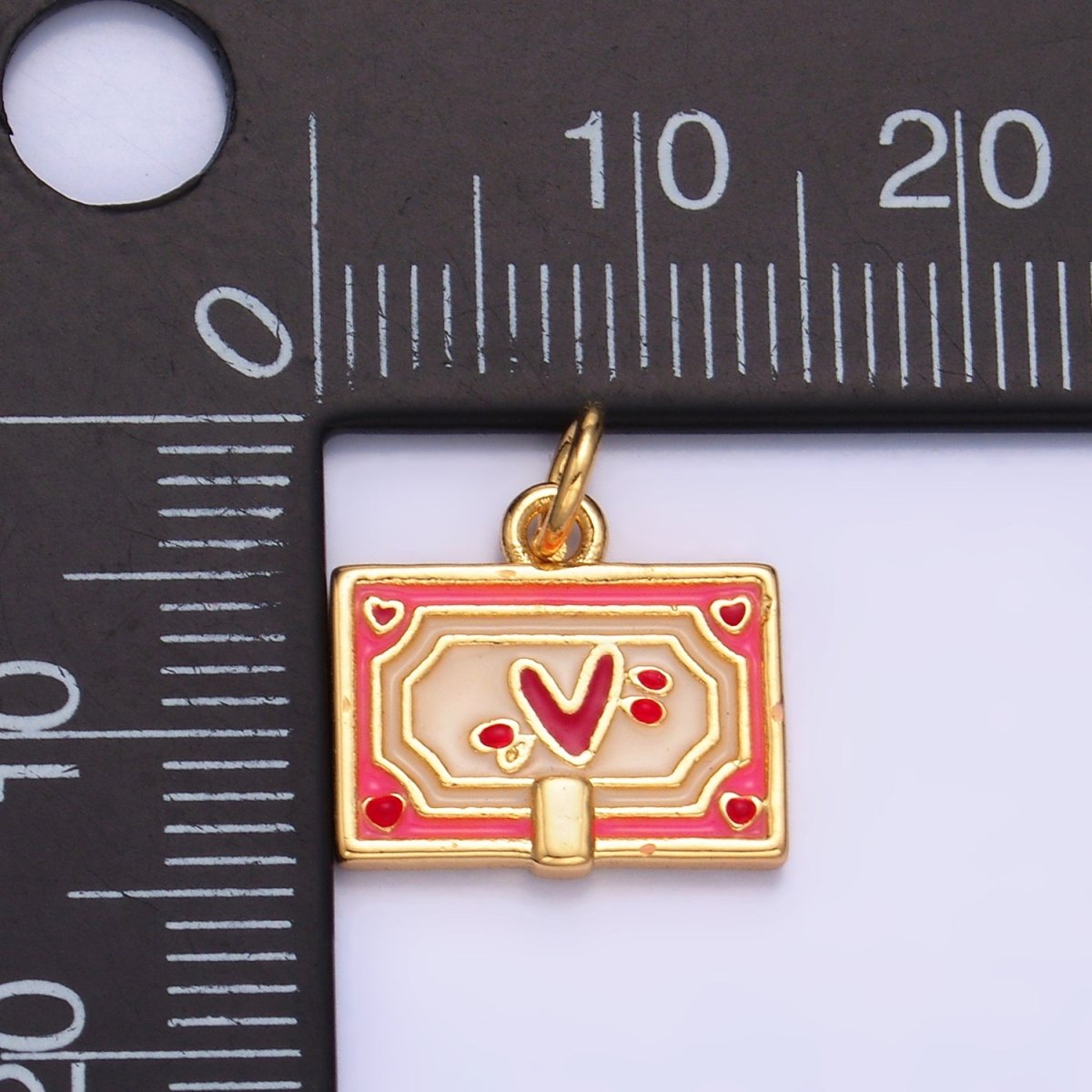24K Gold plated Heart Post Card Enamel Charm | W275 - DLUXCA