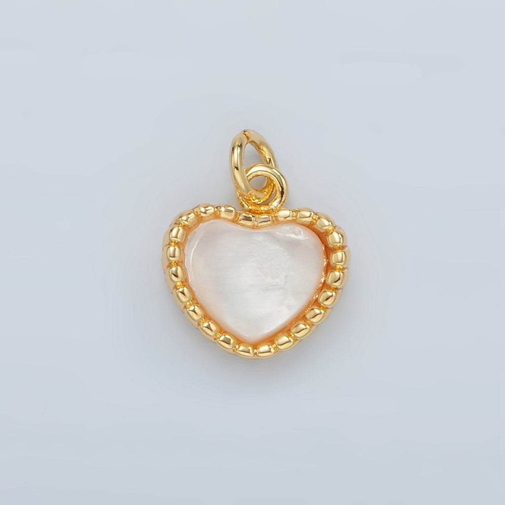 24K Gold plated Heart Shell Pearl Dotted Bezel Pendant | D669 - DLUXCA