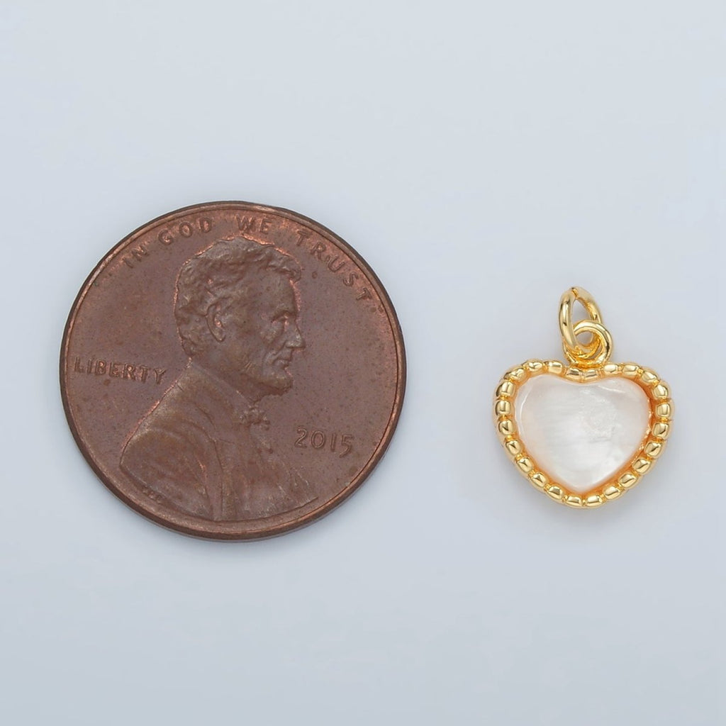 24K Gold plated Heart Shell Pearl Dotted Bezel Pendant | D669 - DLUXCA