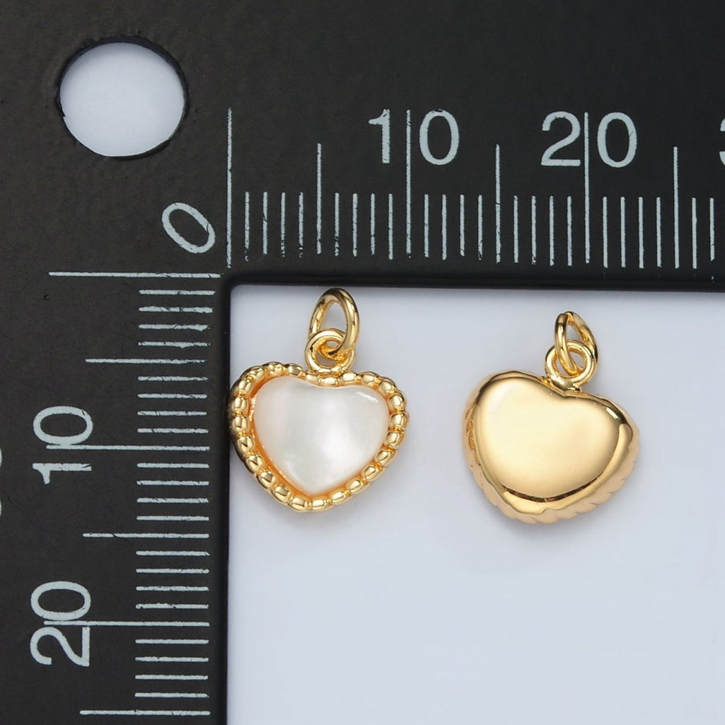 24K Gold plated Heart Shell Pearl Dotted Bezel Pendant | D669 - DLUXCA