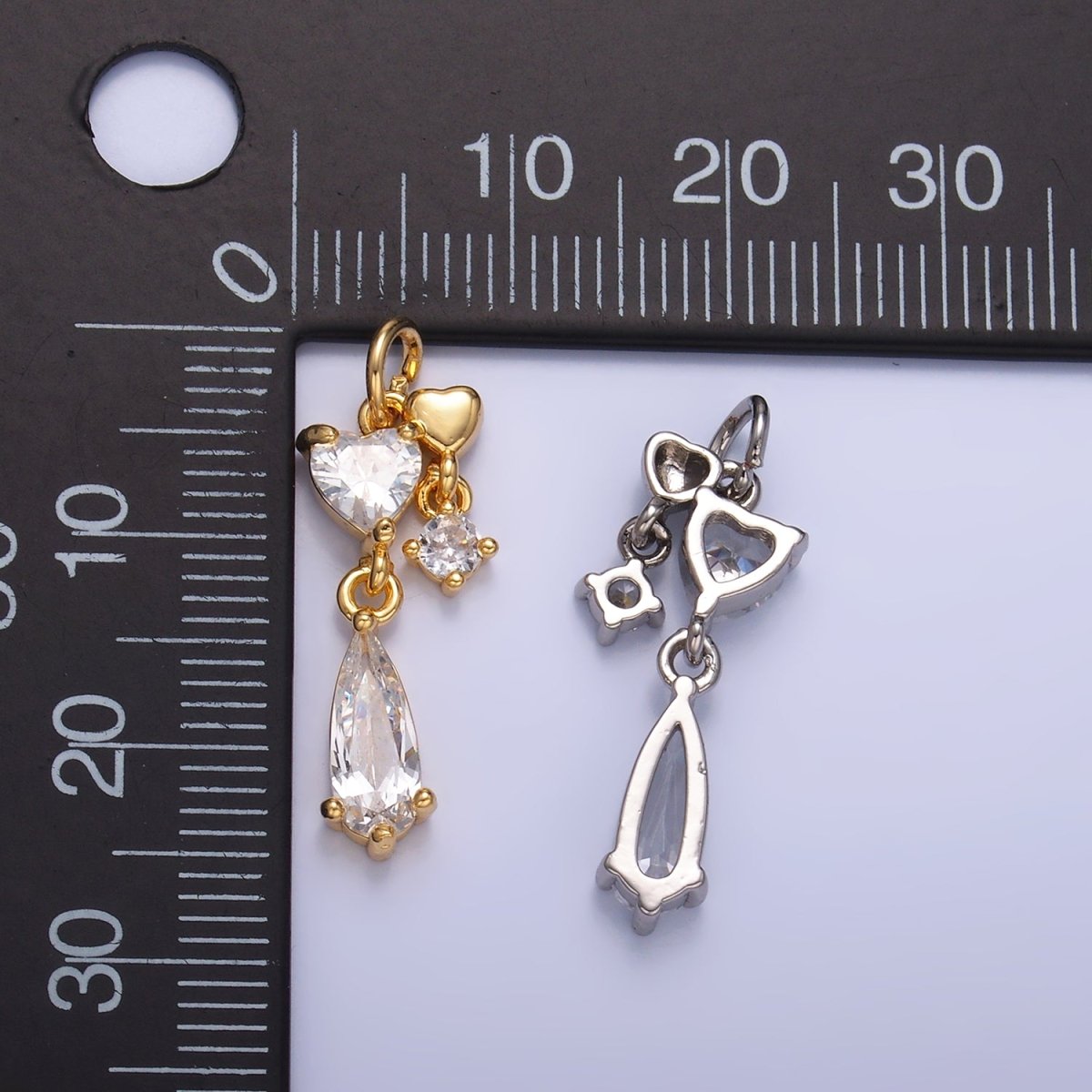 24K Gold plated Heart Teardrop CZ Drop Charm in Gold & Silver | W816 