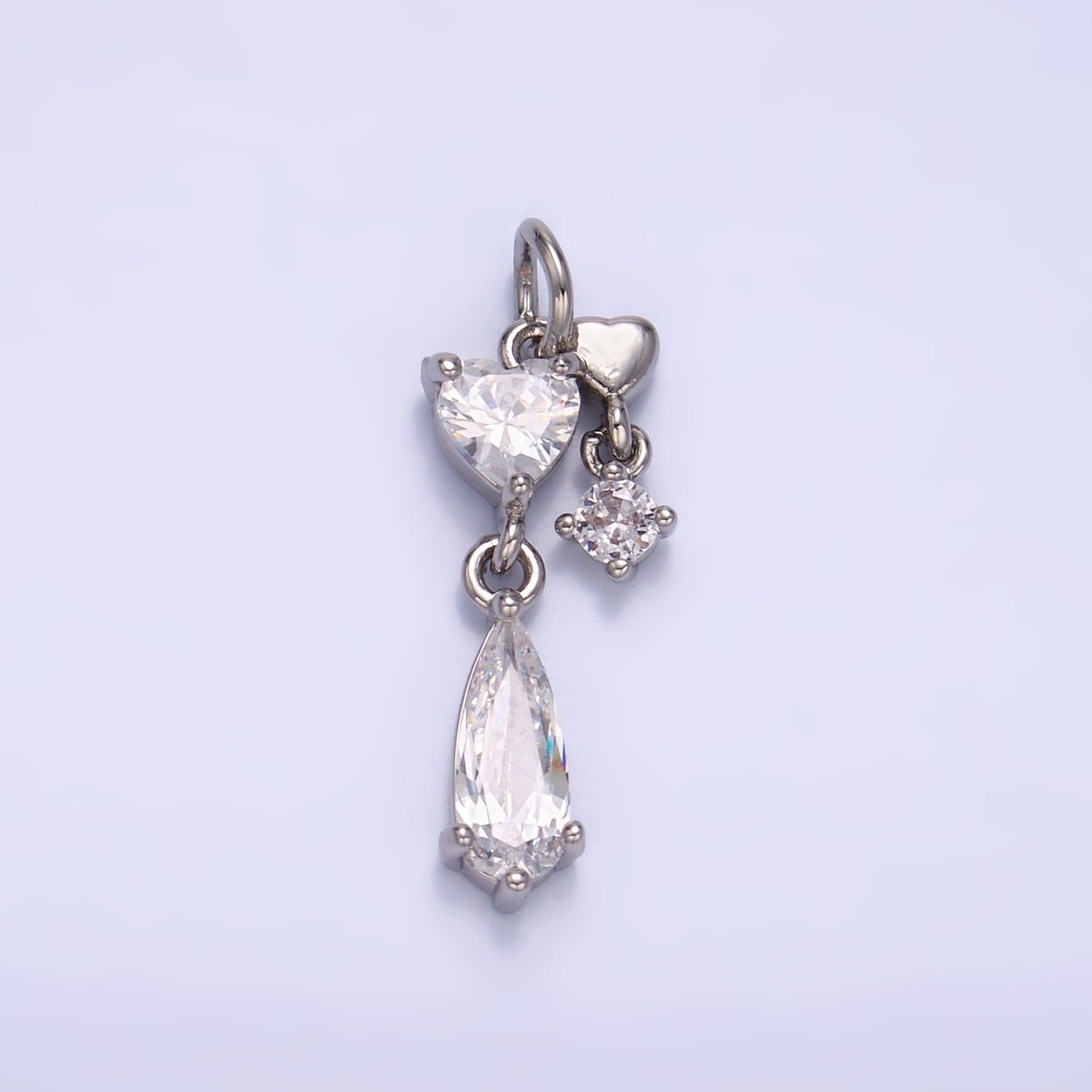 24K Gold plated Heart Teardrop CZ Drop Charm in Gold & Silver | W816 