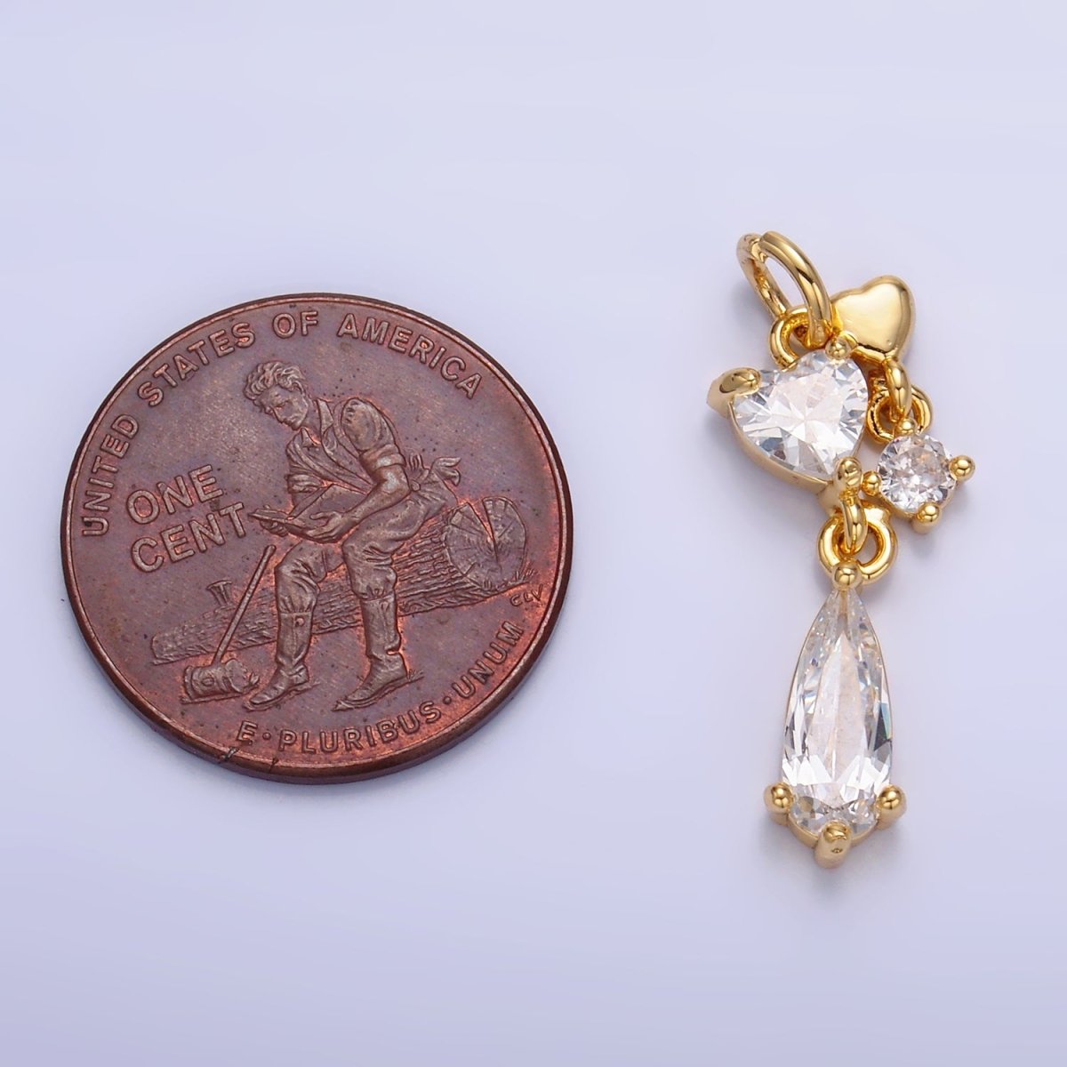 24K Gold plated Heart Teardrop CZ Drop Charm in Gold & Silver | W816 