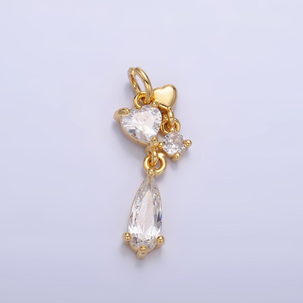 24K Gold plated Heart Teardrop CZ Drop Charm in Gold & Silver | W816 