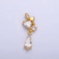 24K Gold plated Heart Teardrop CZ Drop Charm in Gold & Silver | W816 