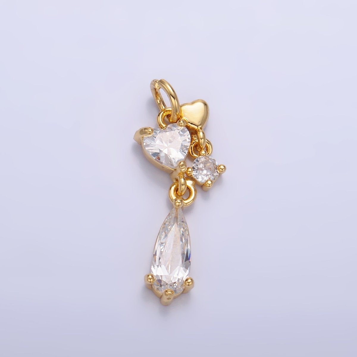 24K Gold plated Heart Teardrop CZ Drop Charm in Gold & Silver | W816 