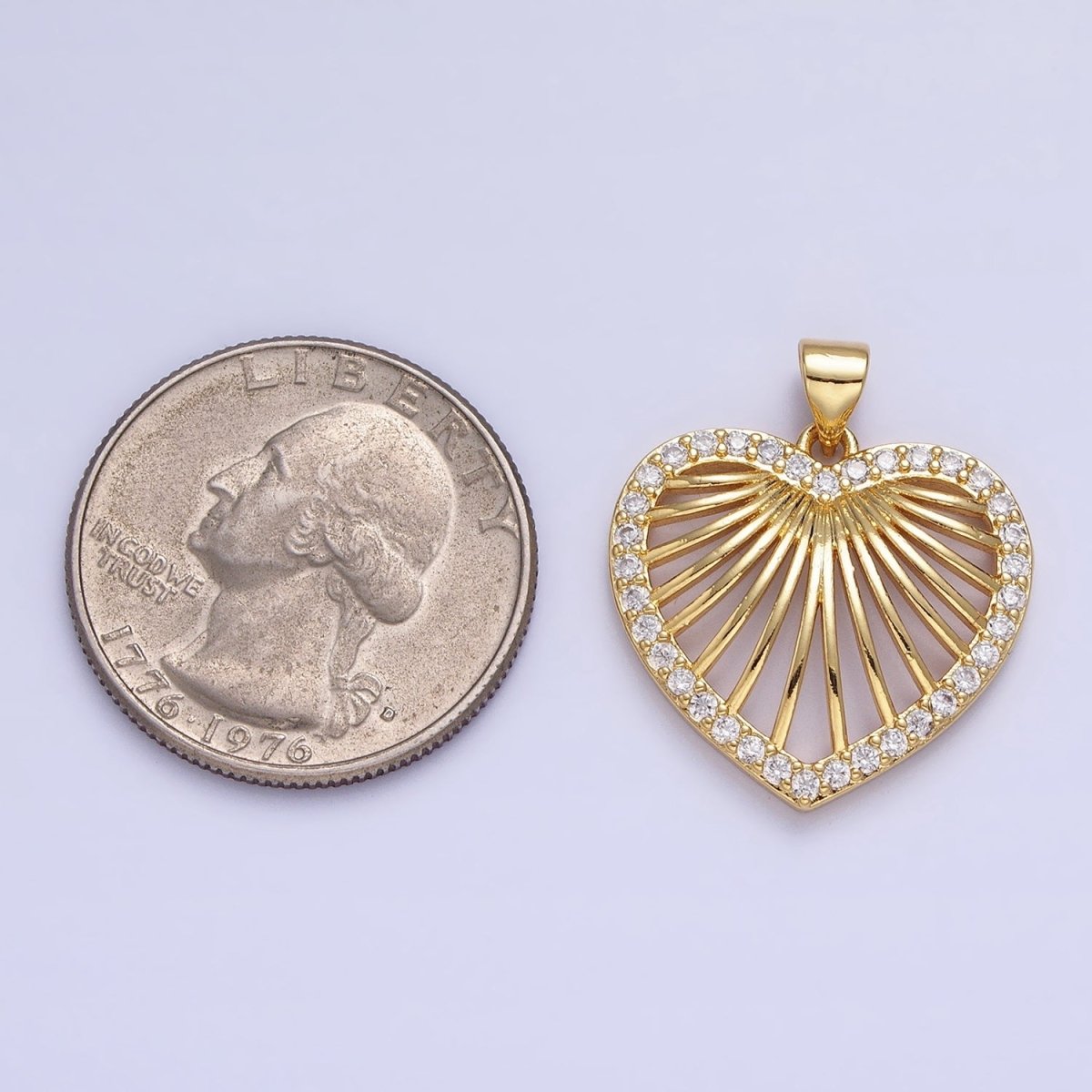 24K Gold plated Heart Valentine Lined Micro Paved CZ Open Pendant | AA344 - DLUXCA