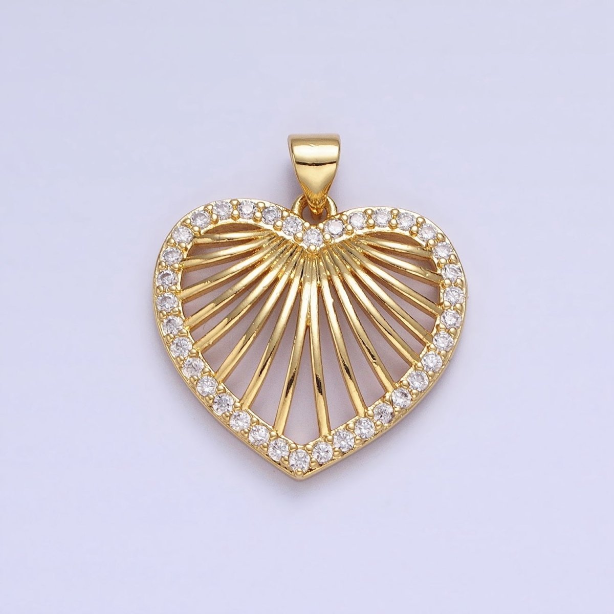 24K Gold plated Heart Valentine Lined Micro Paved CZ Open Pendant | AA344 - DLUXCA