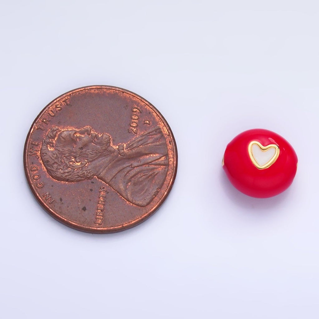 24K Gold plated Heart White, Red Enamel Round Bead | B183 - DLUXCA