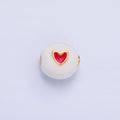 24K Gold plated Heart White, Red Enamel Round Bead | B183 - DLUXCA