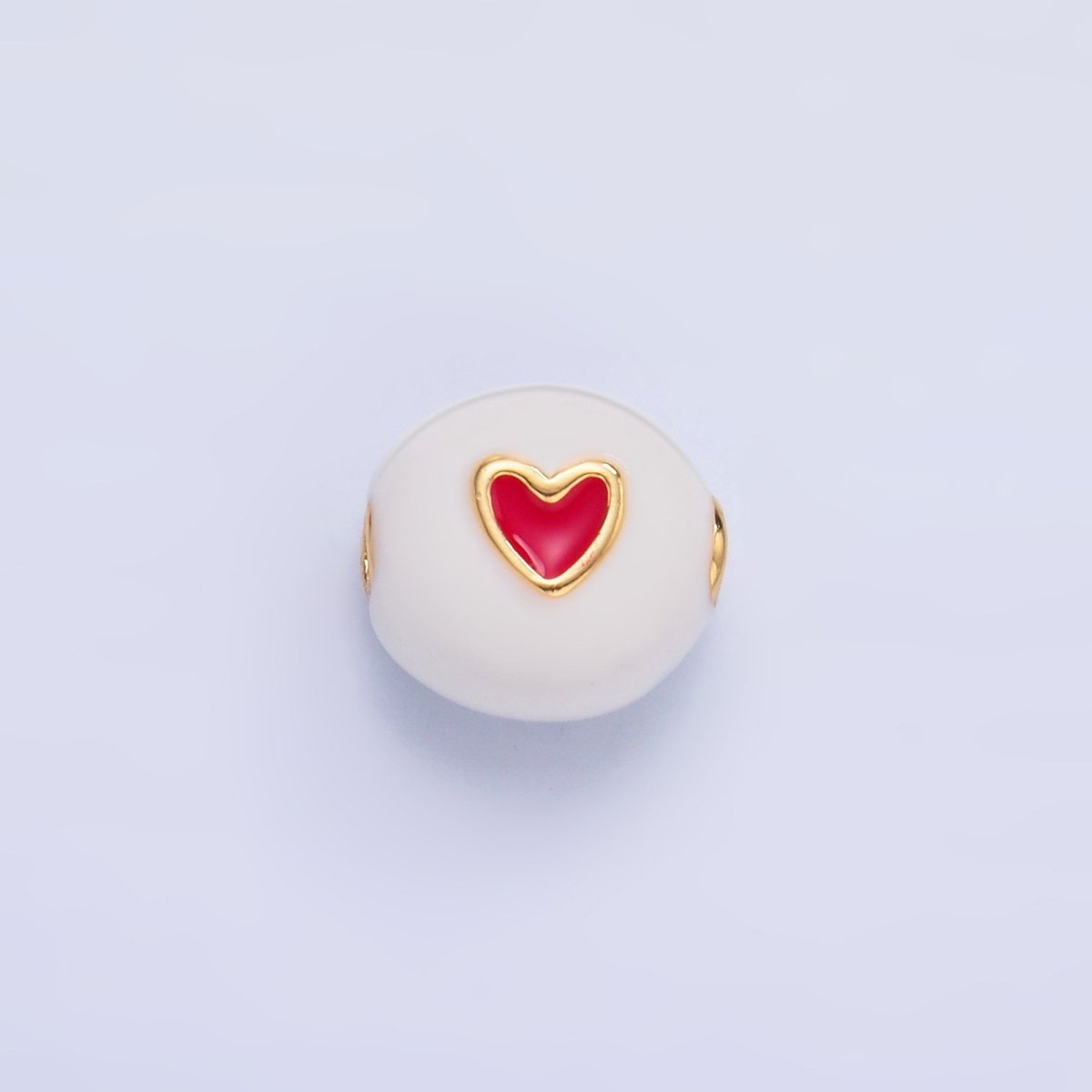 24K Gold plated Heart White, Red Enamel Round Bead | B183 - DLUXCA