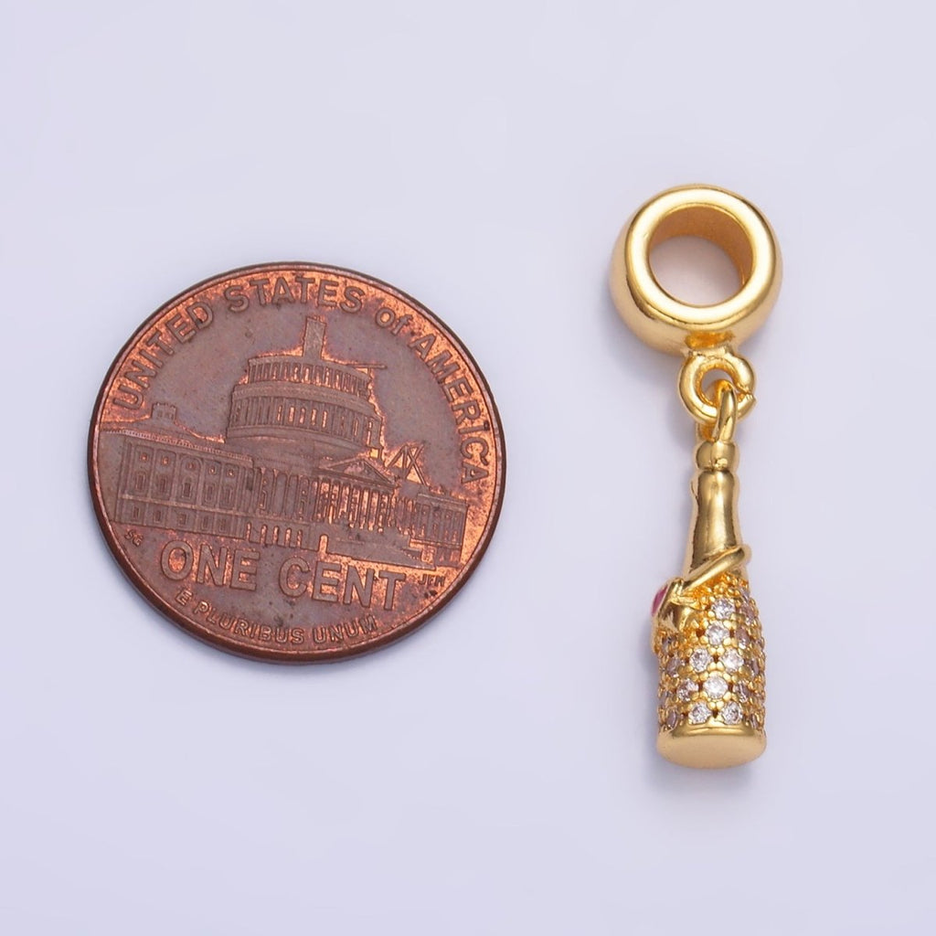 24K Gold plated Heart Wine Bottle Micro Paved CZ Rhondelle Drop Pendant | C876 