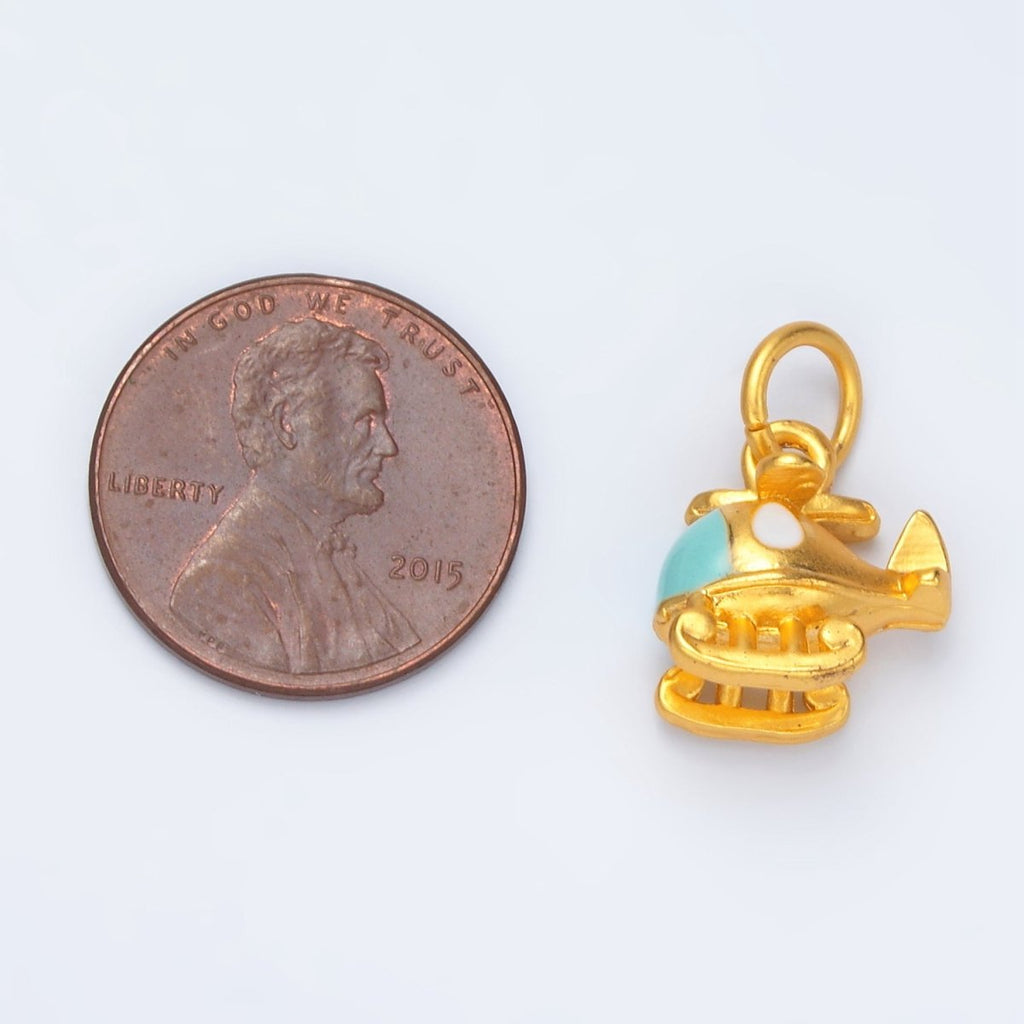24K Gold plated Helicopter Travel Enamel Mini Charm | M153 - DLUXCA
