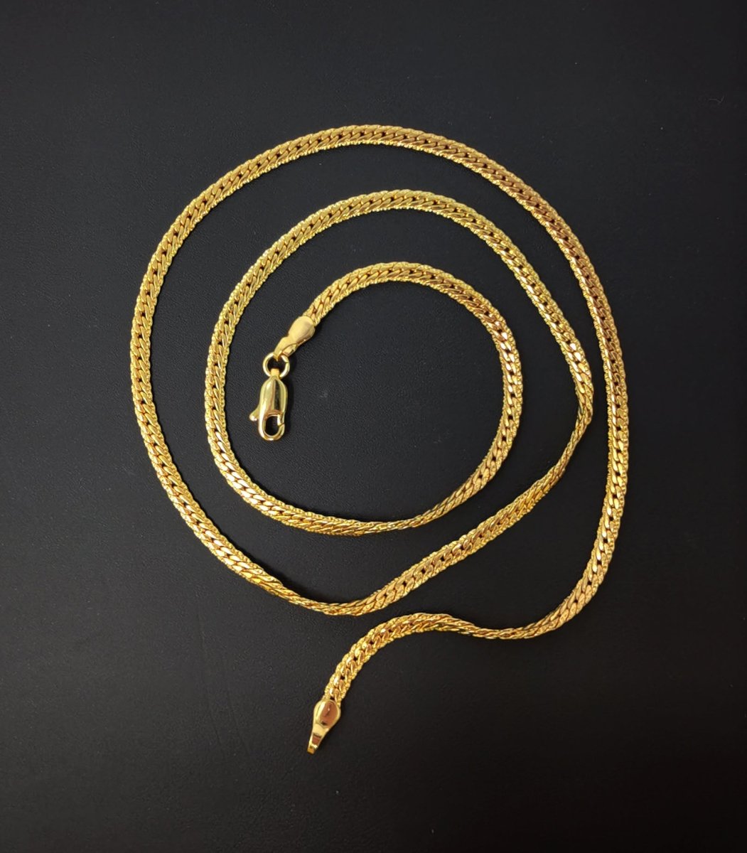 24K Gold plated Herringbone Chain Necklace, 19.8 inch Herringbone Finished Necklace For Jewelry Making, 3.1mm Herringbone Necklace w/ Lobster Clasps | CN-974 Clearance Pricing - DLUXCA