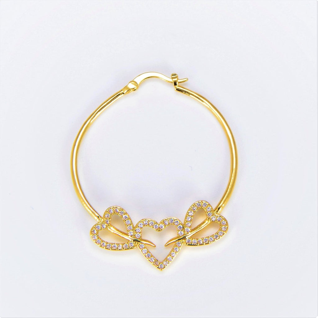 24K Gold plated Hoop Heart Earring 40mm Love Hoops P-134 - DLUXCA