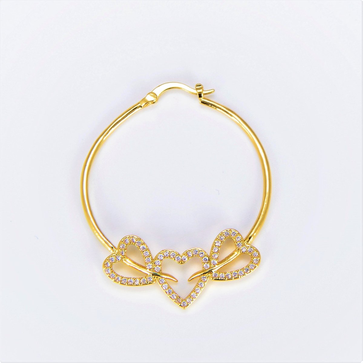 24K Gold plated Hoop Heart Earring 40mm Love Hoops P-134 - DLUXCA