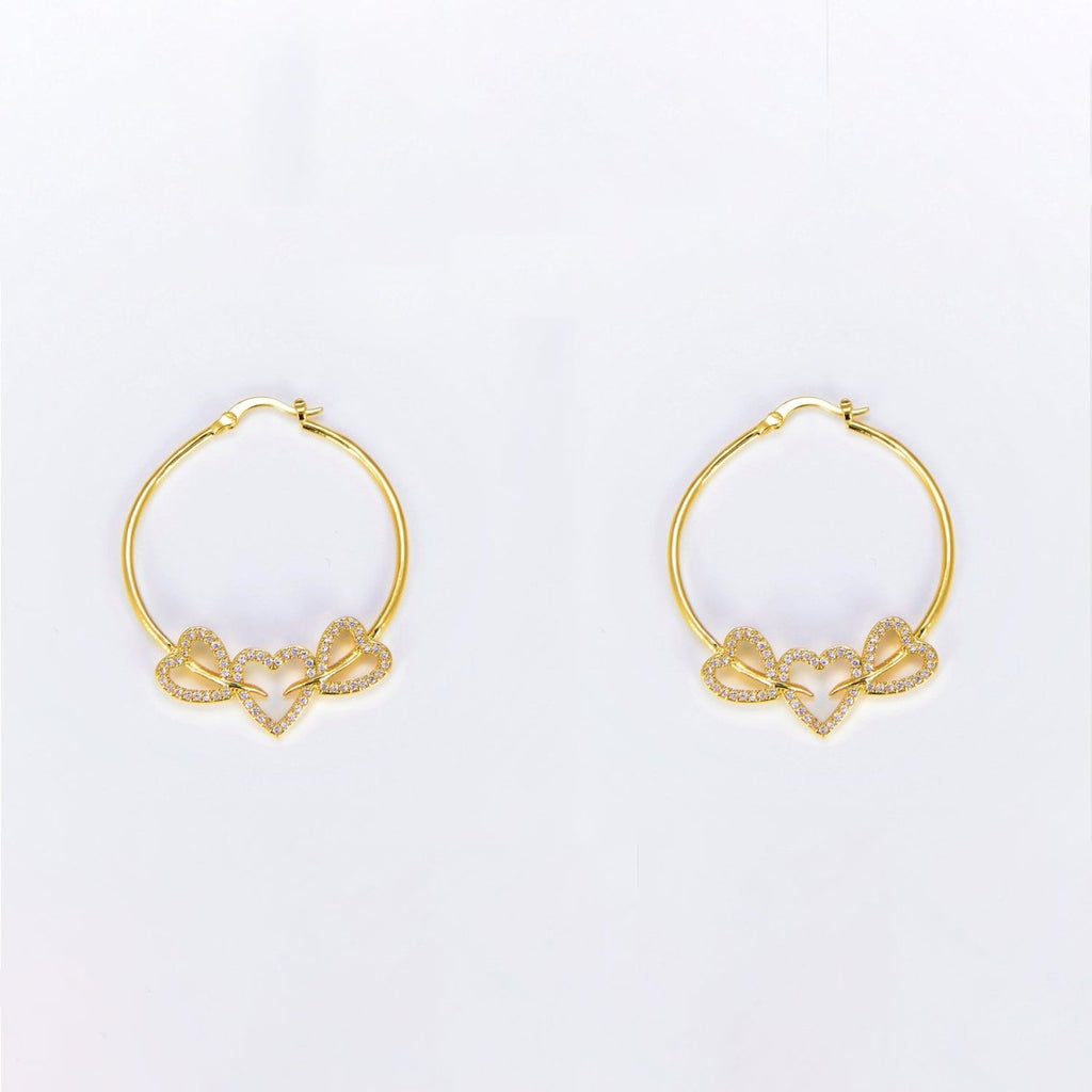 24K Gold plated Hoop Heart Earring 40mm Love Hoops P-134 - DLUXCA