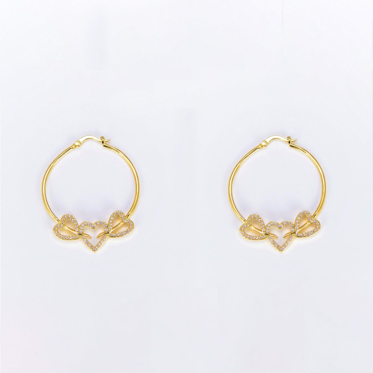 24K Gold plated Hoop Heart Earring 40mm Love Hoops P-134 - DLUXCA