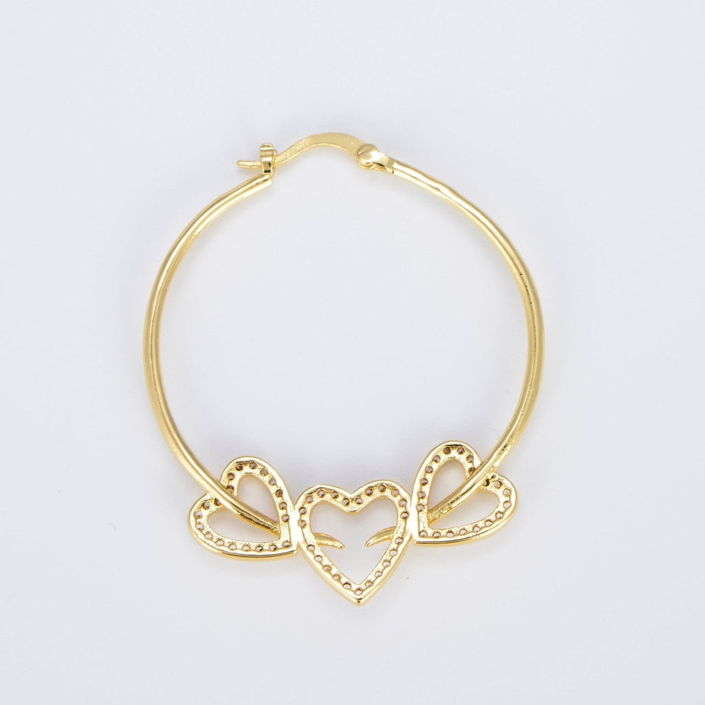 24K Gold plated Hoop Heart Earring 40mm Love Hoops P-134 - DLUXCA