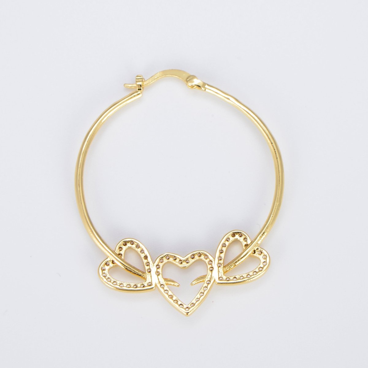 24K Gold plated Hoop Heart Earring 40mm Love Hoops P-134 - DLUXCA