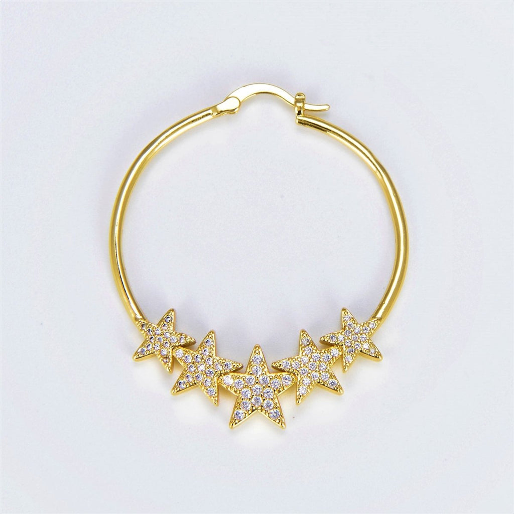 24K Gold plated Hoop Star Earring 40mm Celestial Hoops P-133 - DLUXCA