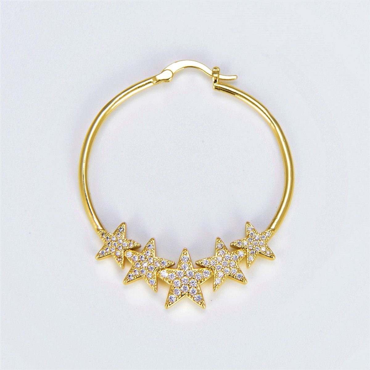24K Gold plated Hoop Star Earring 40mm Celestial Hoops P-133 - DLUXCA