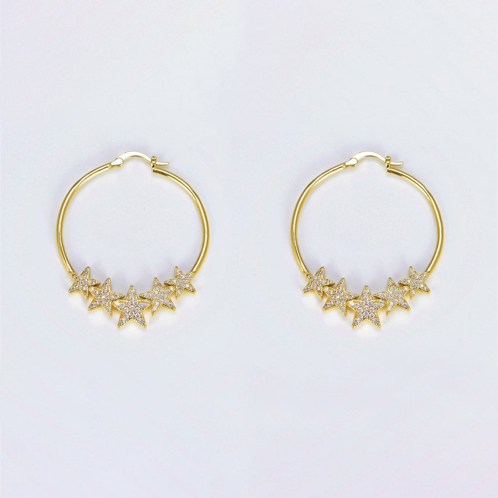24K Gold plated Hoop Star Earring 40mm Celestial Hoops P-133 - DLUXCA