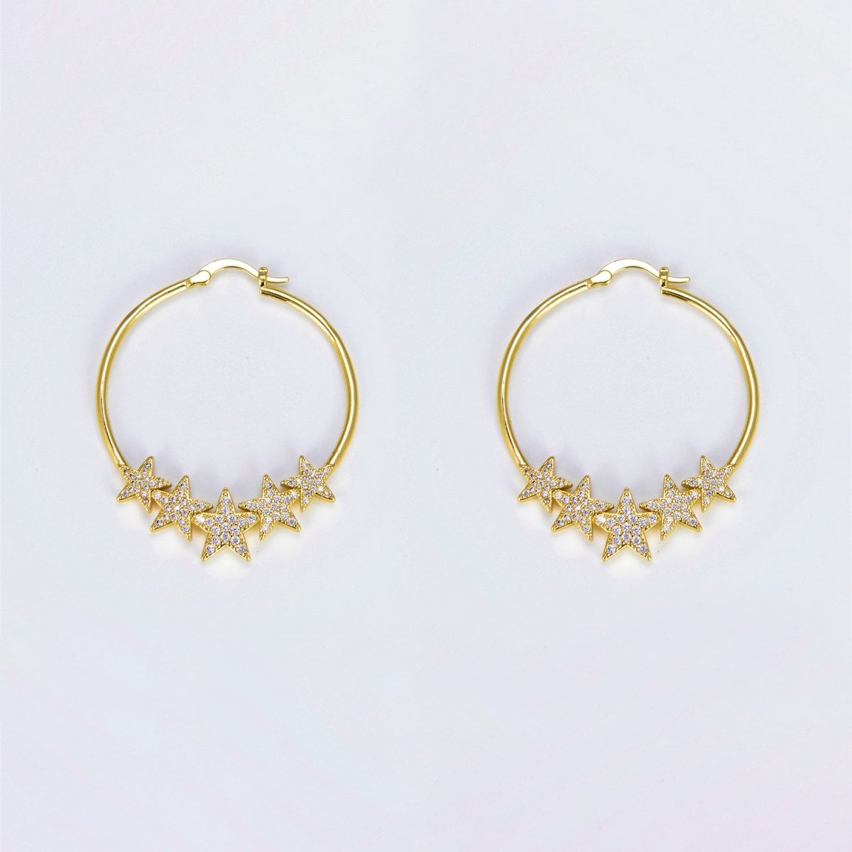 24K Gold plated Hoop Star Earring 40mm Celestial Hoops P-133 - DLUXCA