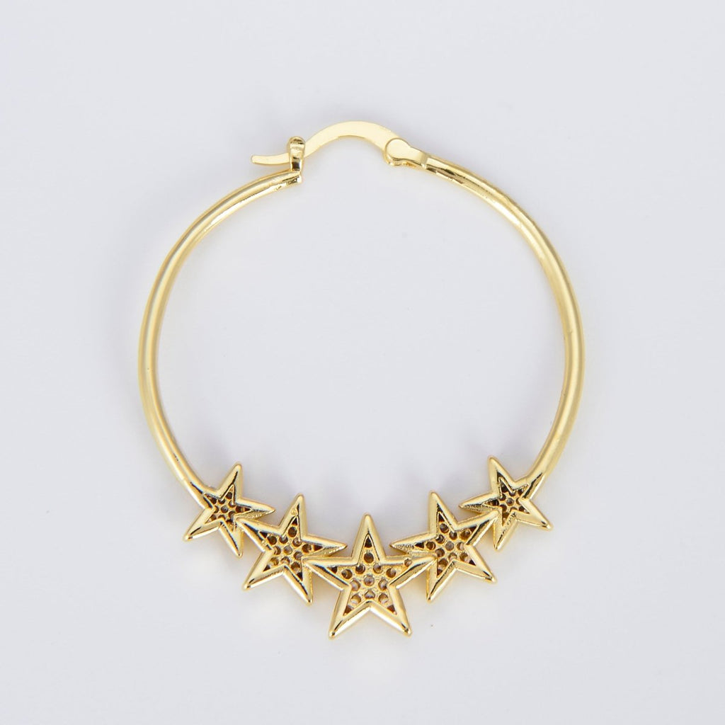 24K Gold plated Hoop Star Earring 40mm Celestial Hoops P-133 - DLUXCA