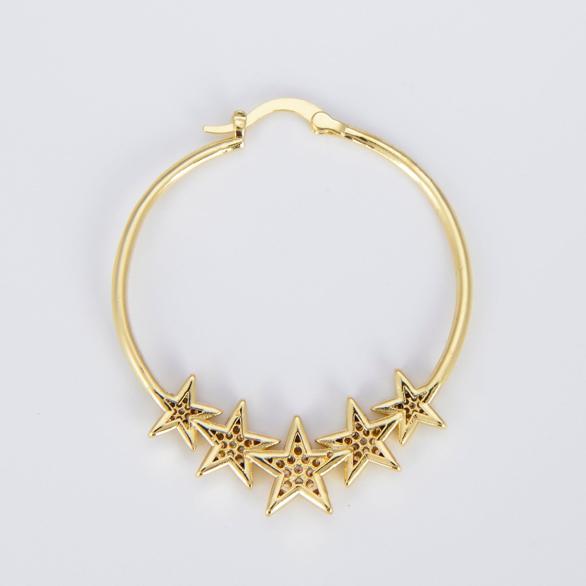 24K Gold plated Hoop Star Earring 40mm Celestial Hoops P-133 - DLUXCA
