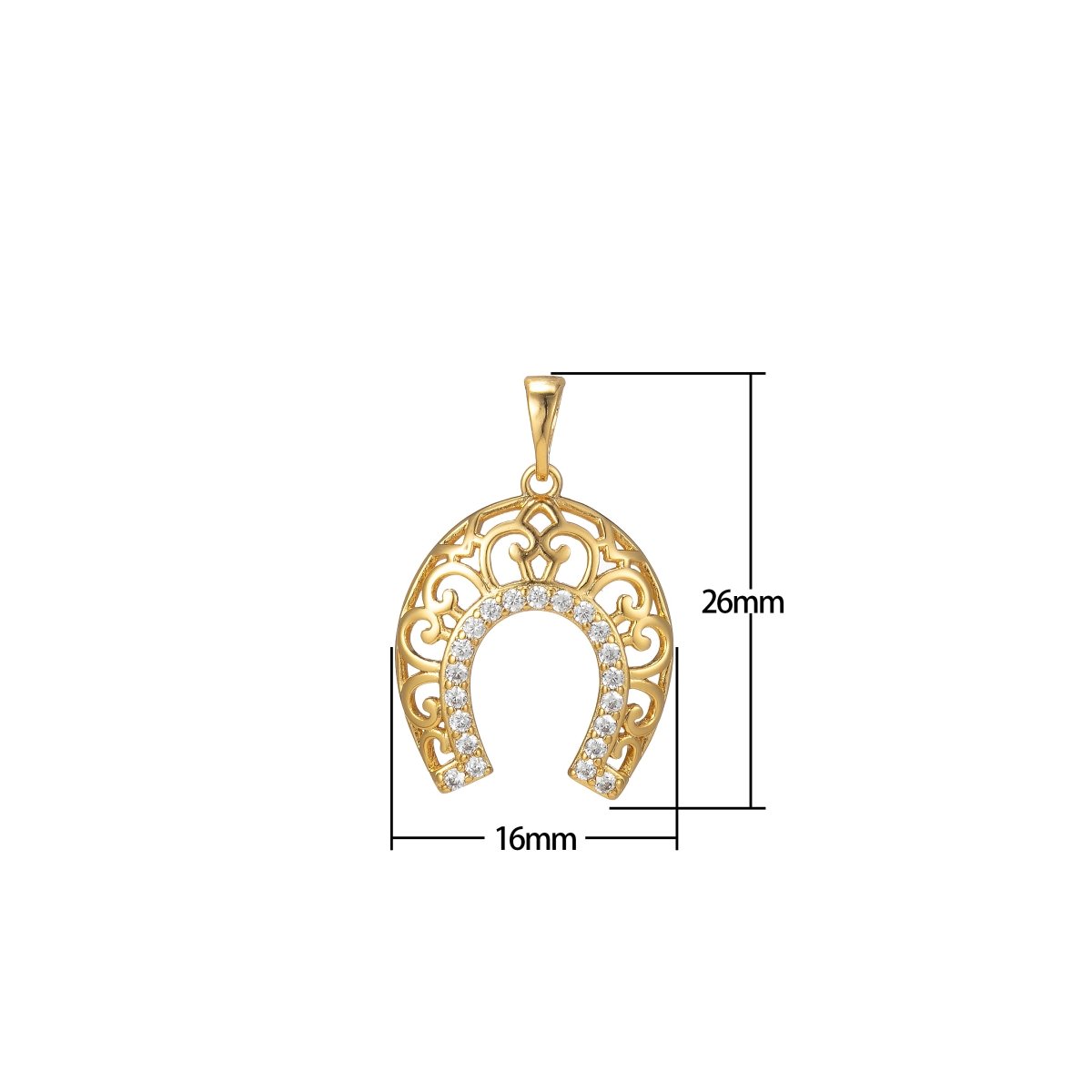 24k Gold plated Horse Shoe Pendant- Dainty Filigree Lucky Charm Cubic Horseshoe I-121 - DLUXCA