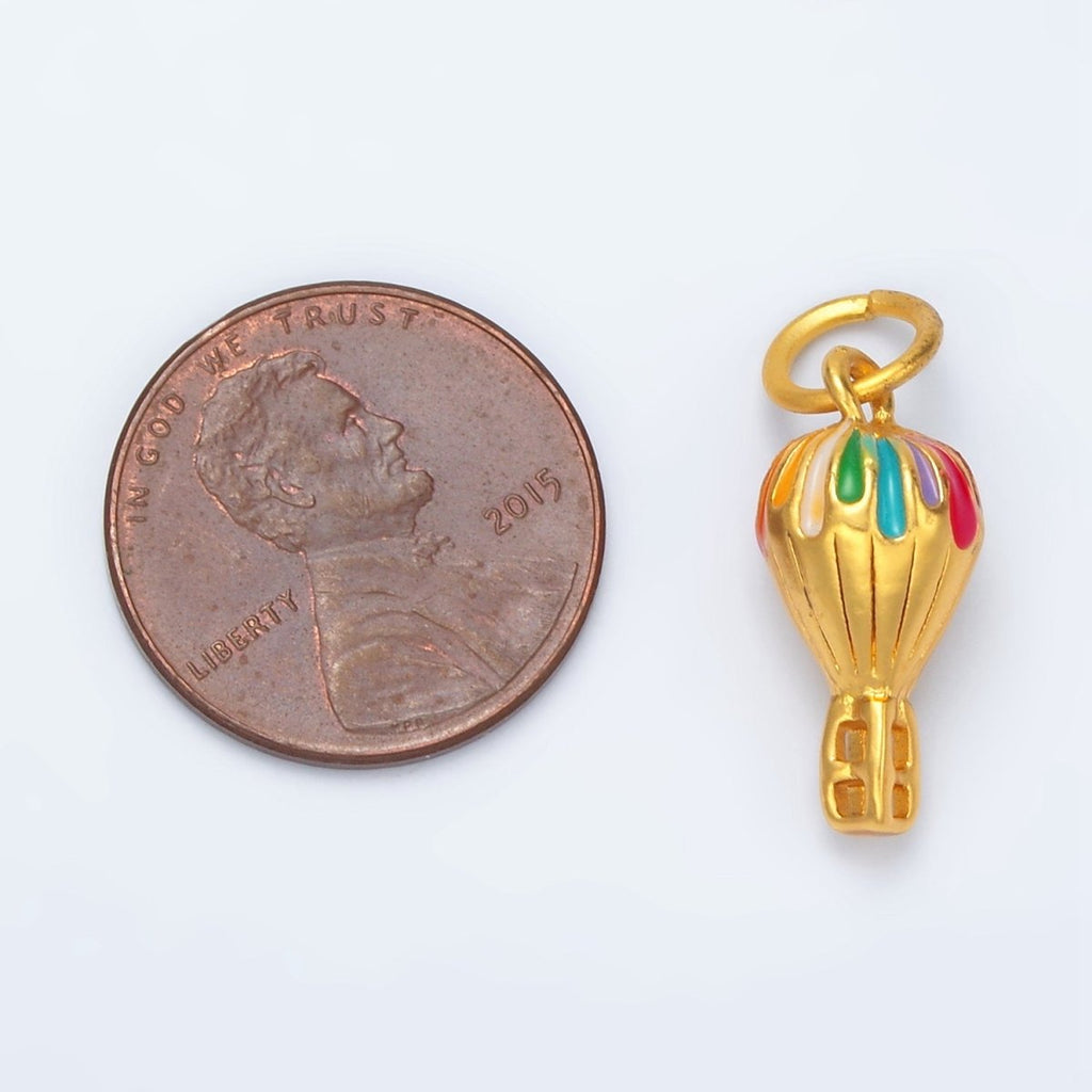 24K Gold plated Hot Air Balloon Small Enamel Charm | M149 - DLUXCA