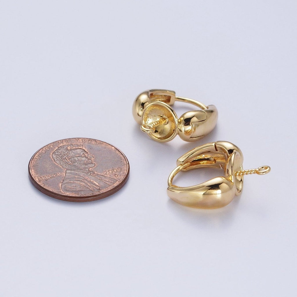 24K Gold plated Huggie Hoop with Drilled Cup Peg For DIY Pearl Bead Charm, Jewelry Earrings Making L-873 - DLUXCA
