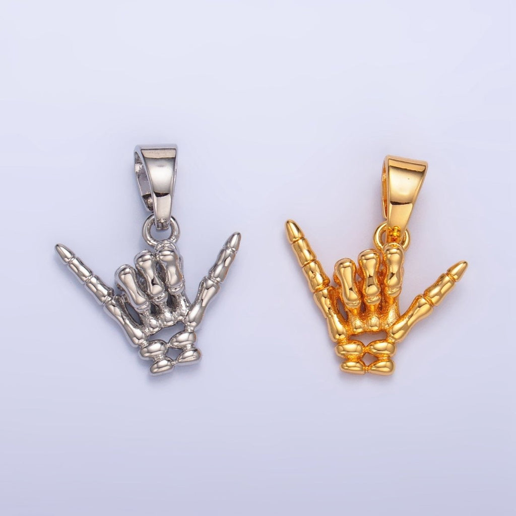 24K Gold plated "I Love You" "Rock & Roll" Hand Gesture Skeleton Pendant in Gold & Silver | AA1002 - DLUXCA