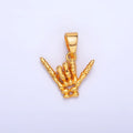24K Gold plated "I Love You" "Rock & Roll" Hand Gesture Skeleton Pendant in Gold & Silver | AA1002 - DLUXCA