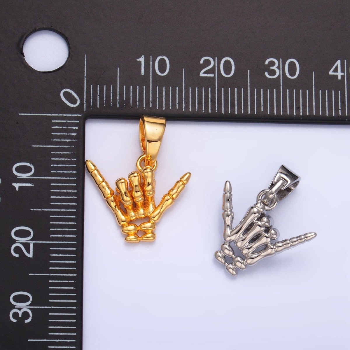 24K Gold plated "I Love You" "Rock & Roll" Hand Gesture Skeleton Pendant in Gold & Silver | AA1002 - DLUXCA