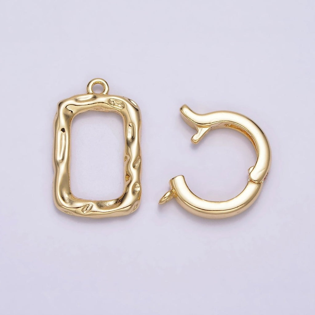 24K Gold plated Interchangeable Charm Holder Hammered Open Oblong Drop Jewelry Making Supply | Z-448 - DLUXCA